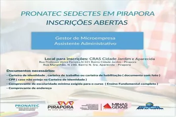Pronatec com inscrições abertas em Pirapora