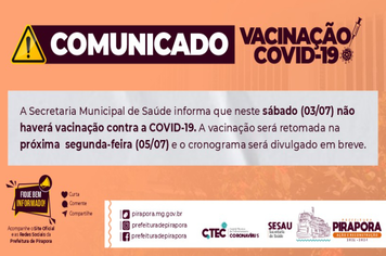 Sábado, 03, não haverá vacinação