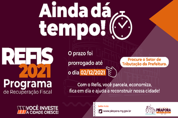 Prefeitura prorroga REFIS 2021