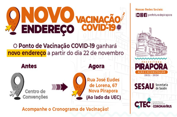 A vacinação para Covid -19 está em novo endereço
