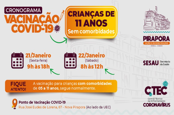 Crianças de 11 anos, sem comorbidades, serão vacinadas a partir de amanhã
