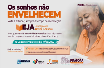 Aberto o cadastramento para o EJA em Pirapora