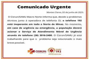 Comunicado da Saúde Cinsrun/SAMU