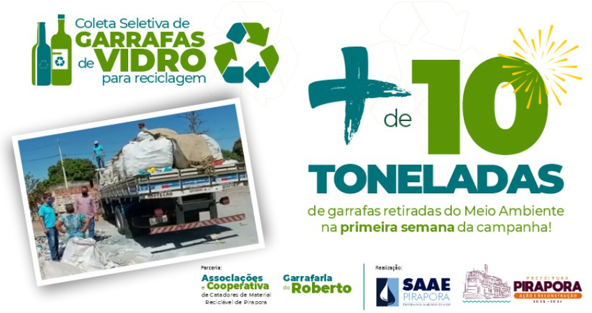 Reciclagem: 10 toneladas de garrafas de vidro são recolhidas em Pirapora