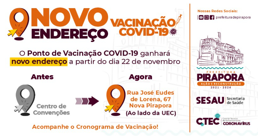 A vacinação para Covid -19 está em novo endereço