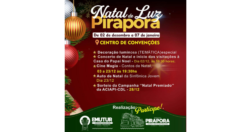 Natal de Luz começa dia 2 com festa luminosa e Casa do Papai Noel no Centro de convenções