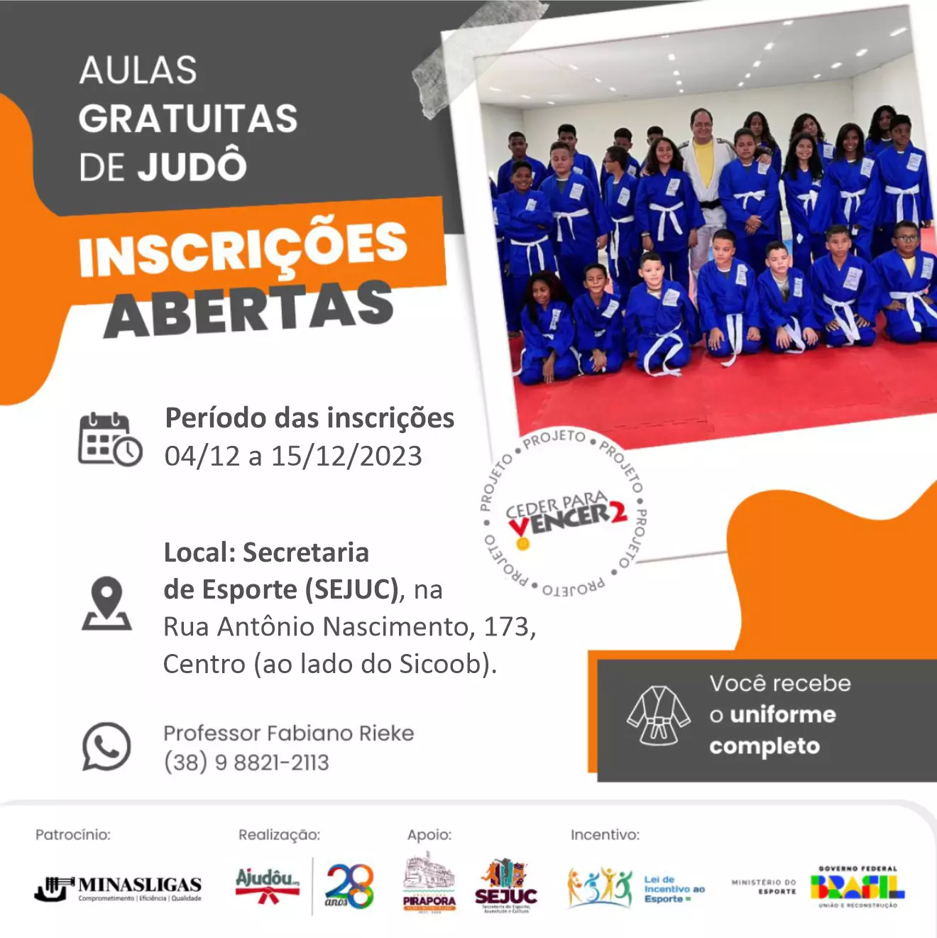 SEJUC define período das inscrições para aulas de judô gratuitas em Pirapora