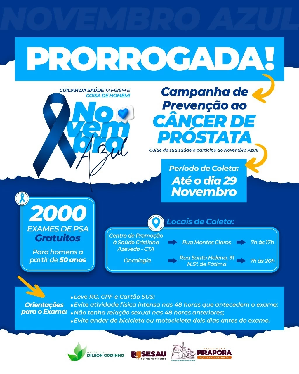 Prorrogada a Campanha Novembro Azul