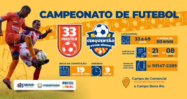 Prefeitura de Pirapora abriu inscrições para Campeonato 33 Máster e Cinquentão Super Sênior