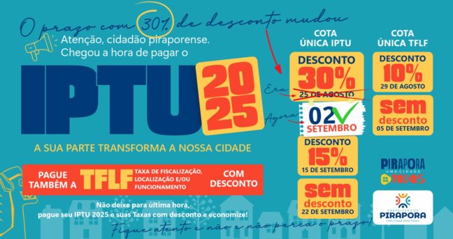 Prorrogado: IPTU 2025 - 30% de desconto